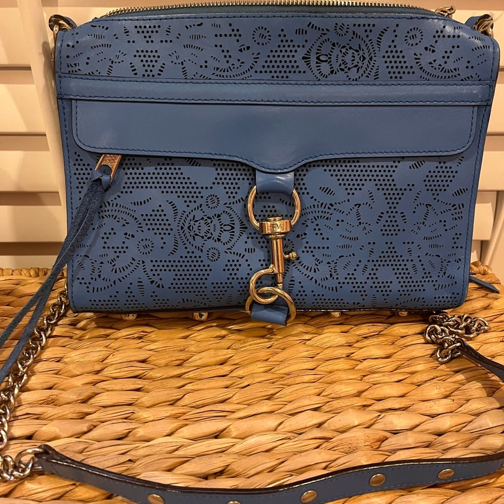 REBECCA MINKOFF Blue Floral Chain Crossbody Purse
